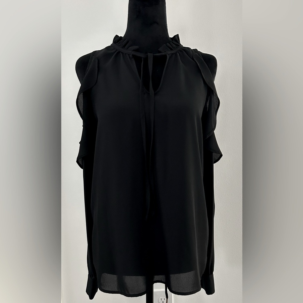 CATHERINE Catherine Malandrino Black Ruffled Blouse with cut out shoulder detail